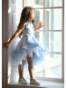 Light Blue Jacquard Asymmetrical Flower Girl Dress